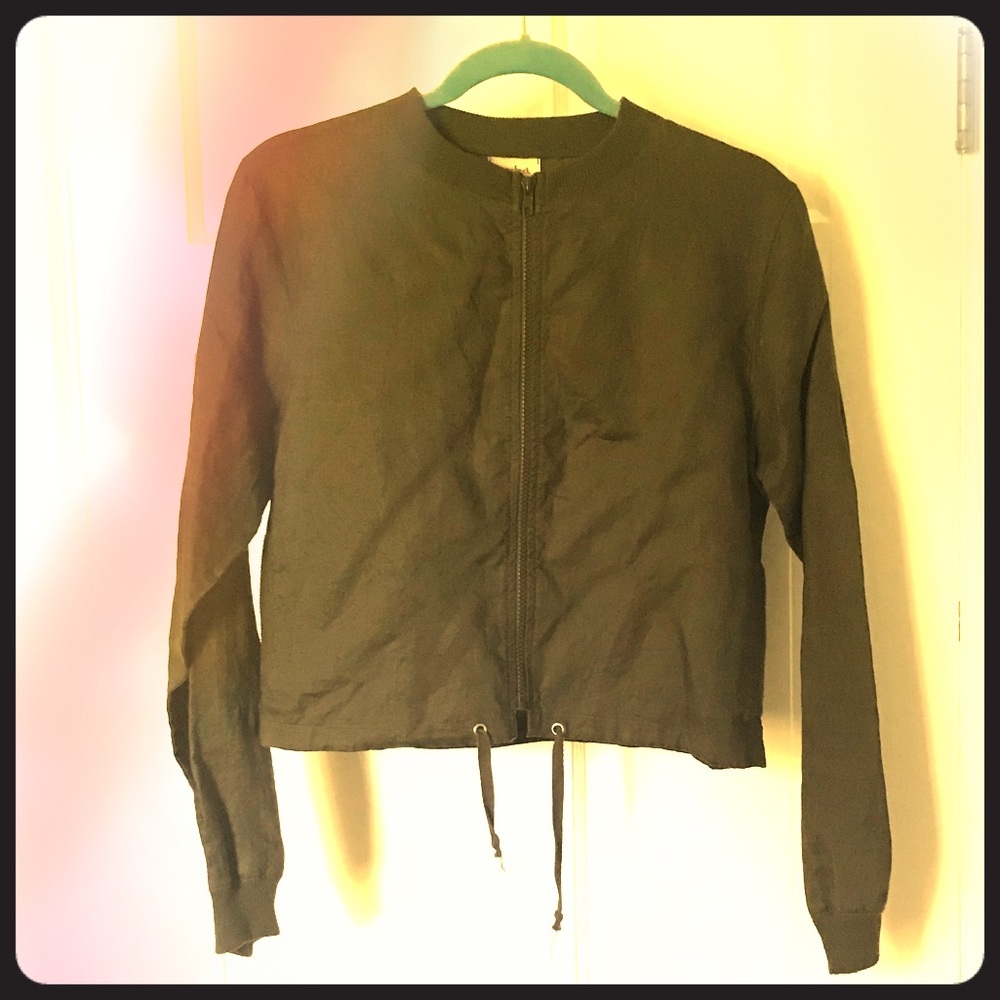 Hip Olive Green Short Linen Zip Up Jacket